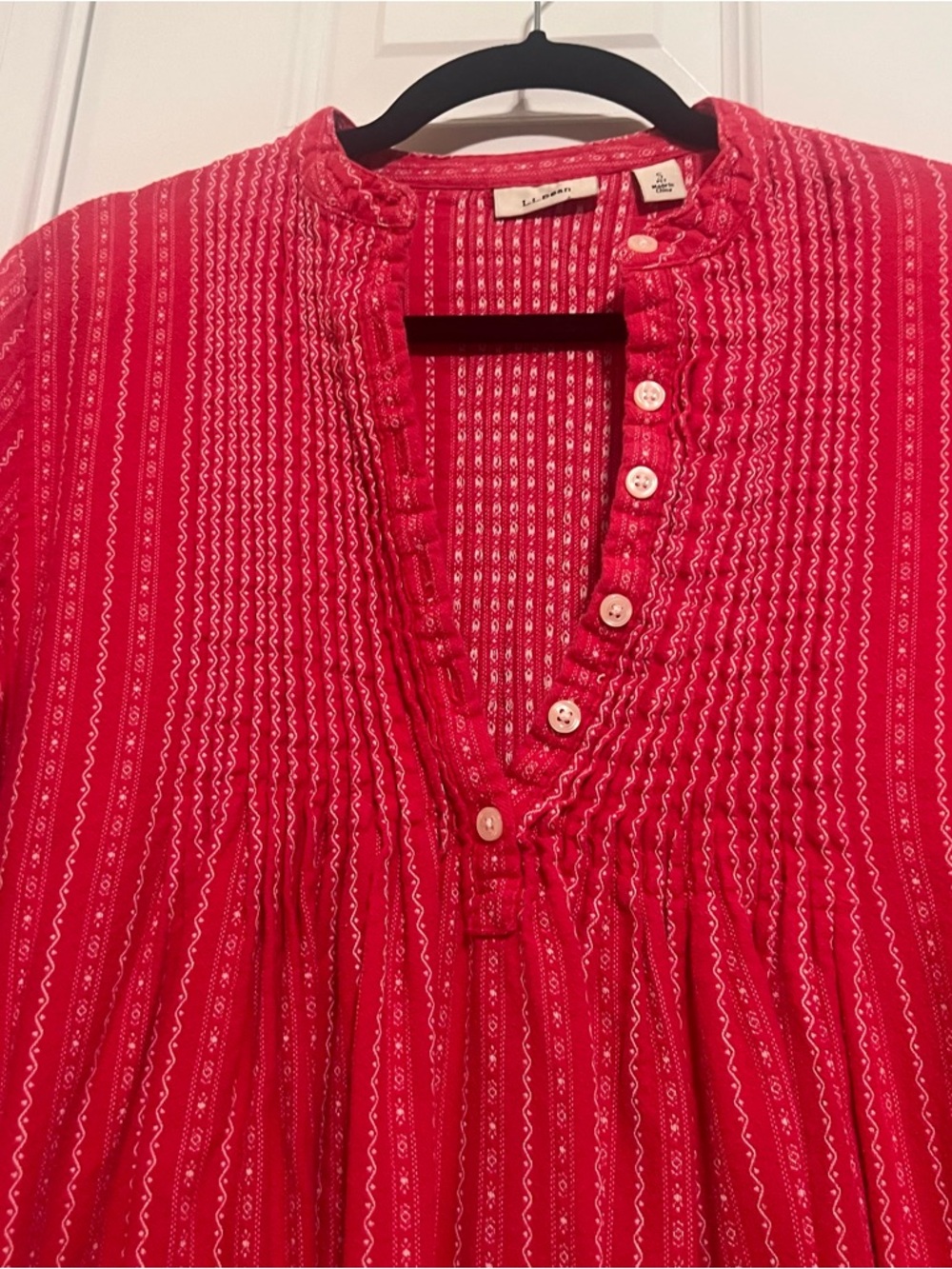 LL Bean Dobby Nightgown Flannel Red Pintuck Prairie Cottagecore - Picture 8 of 9